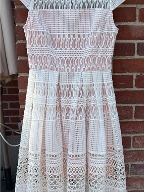 Review White Crochet Midi Dress with Nude Lining